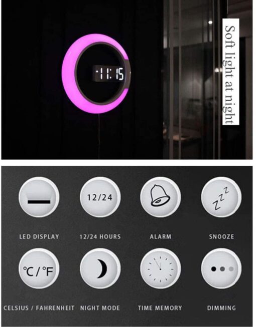 CC Led Light Wall Clock with Alarm and Remote - Image 7