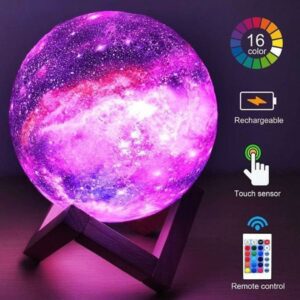 Star Moon Lamp with Wood Stand,16 Colors LED 3D