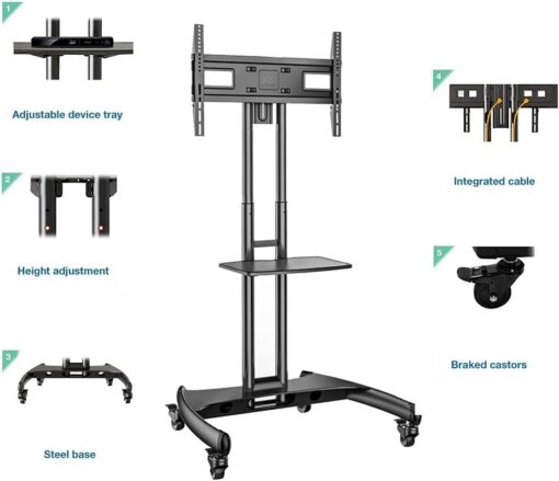 Mobile TV Cart TV Stand with Wheels for 32" - 75" Inch - Image 5