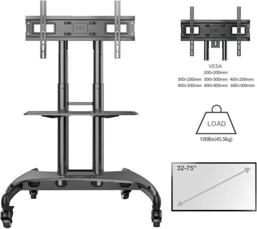 Mobile TV Cart TV Stand with Wheels for 32" - 75" Inch - Image 4