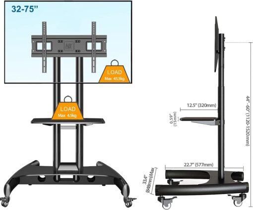 Mobile TV Cart TV Stand with Wheels for 32" - 75" Inch - Image 2