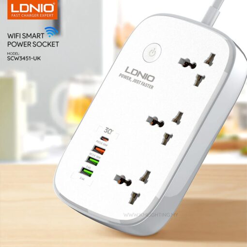 Ldnio Scw3451-Uk Wifi Smart Power 3Usb/3Sockets - Image 2