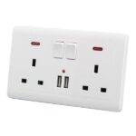 Double Wall British Plug Socket With 2 USB Charger Port