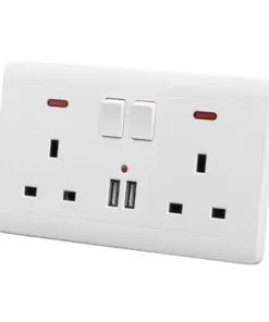 Double Wall British Plug Socket With 2 USB Charger Port