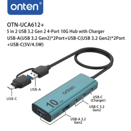 Onten OTN-UCA612+ 5 in 2 Usb 4 Ports Hub 10gbps