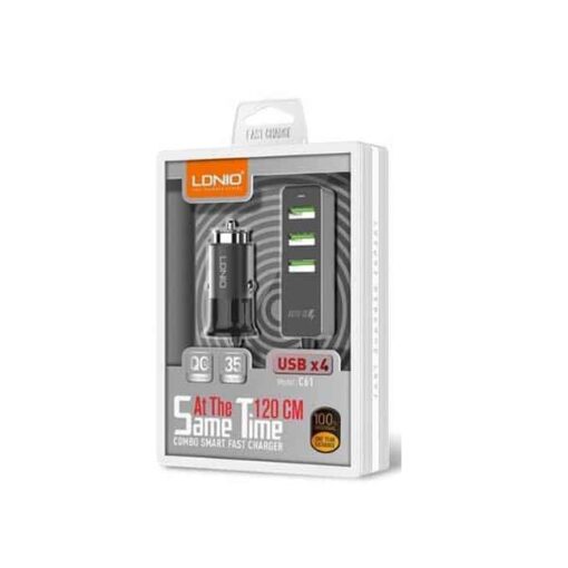 LDNIO C61 Fast Car Charger Auto-ID With 4 USB – Grey