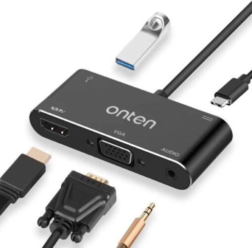 Onten OTN-9573S USB-C to Hdmi/Vga/Audio Hub 4K