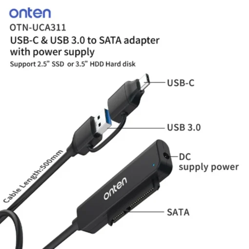 Onten Otn-UCA311 2 in 2 Usb-C & Usb to SATA Adapter - Image 3