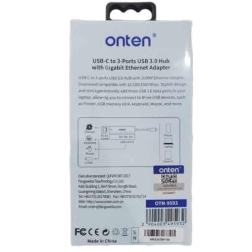 Onten OTN-9593 4 in 1 Usb-C to 3 Ports Usb 3.0 Hub with Lan Adapter - Image 3