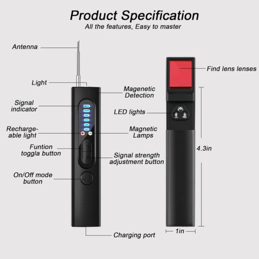 Spy Camera Detector, Anti-Spy Detector, Hidden Device GPS Detector, Camera Detector, Bug Detector, Privacy Protector, RF Wireless Signal Scanner for Hotels Office Home Travel, 5 Levels Sensitivity - Image 7