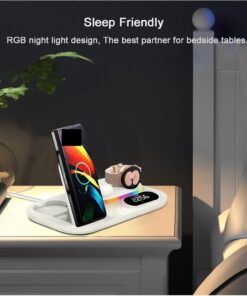 Alternative view of 4 in 1 Wireless Charger with Clock/Night Light, Fast QI Wireless Charging Station Stand Dock Compatible for Apple Watch 7 6 SE for Airpods Pro,Black