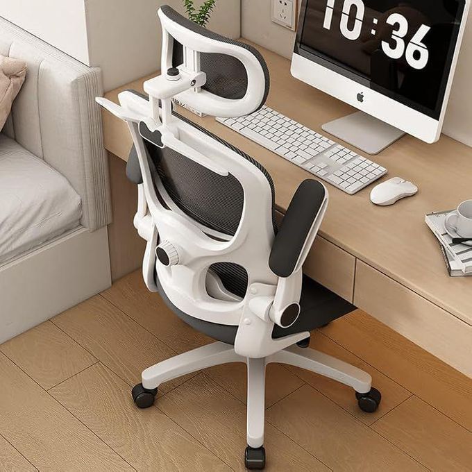 Ergonomic Design Office Chair With Lumber Support- White & Black