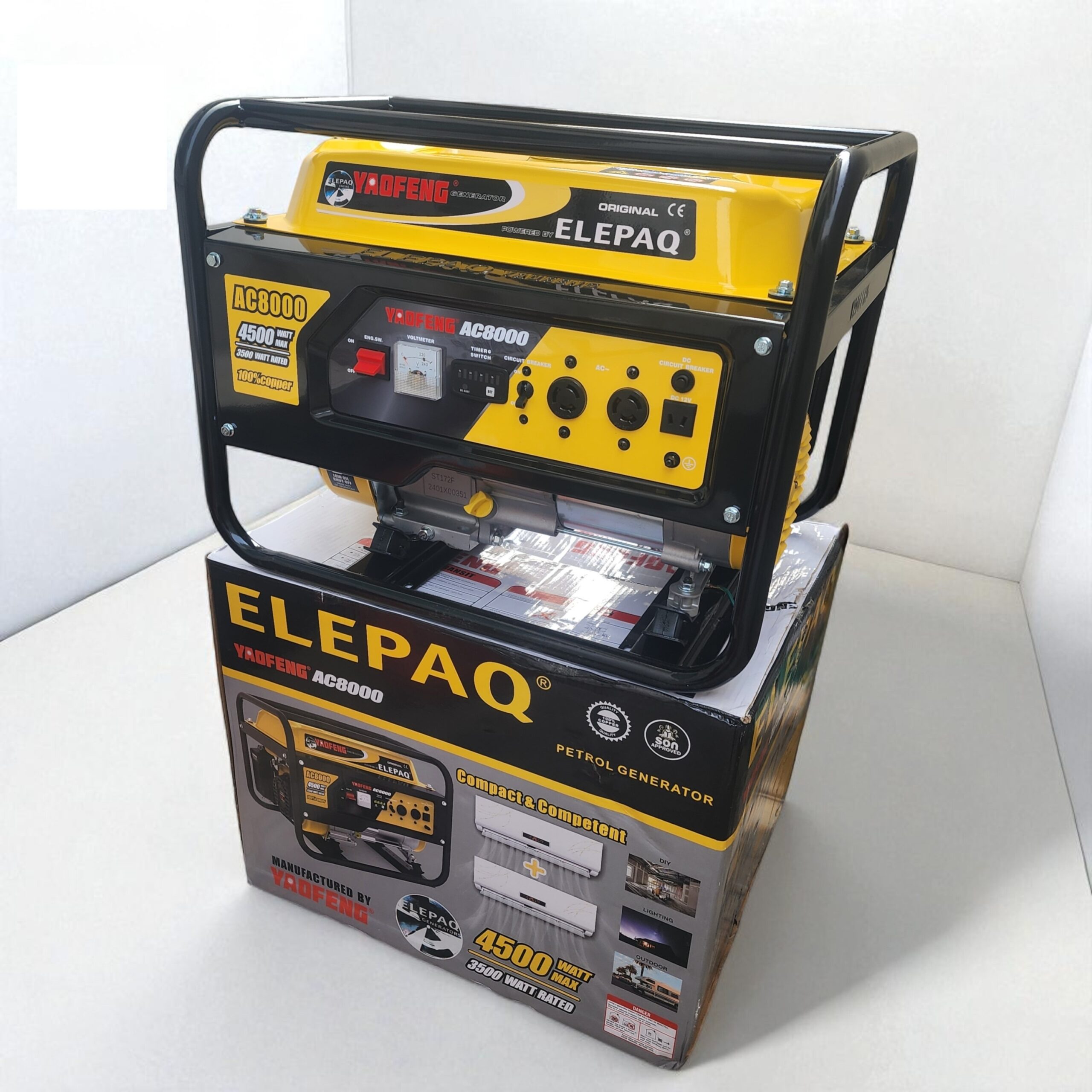 Elepaq Yaofeng AC8000, 4.3kva (3500w) Manual Generator - Image 2